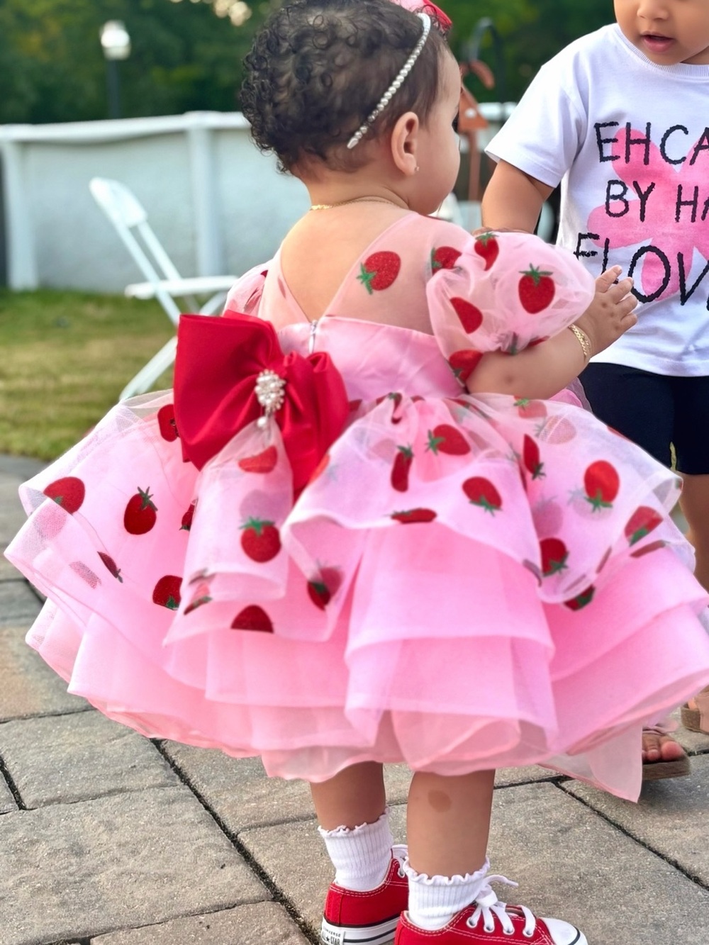 🍓Pink Strawberry Tulle Party Dress with Red Bow 
Berry first birthday